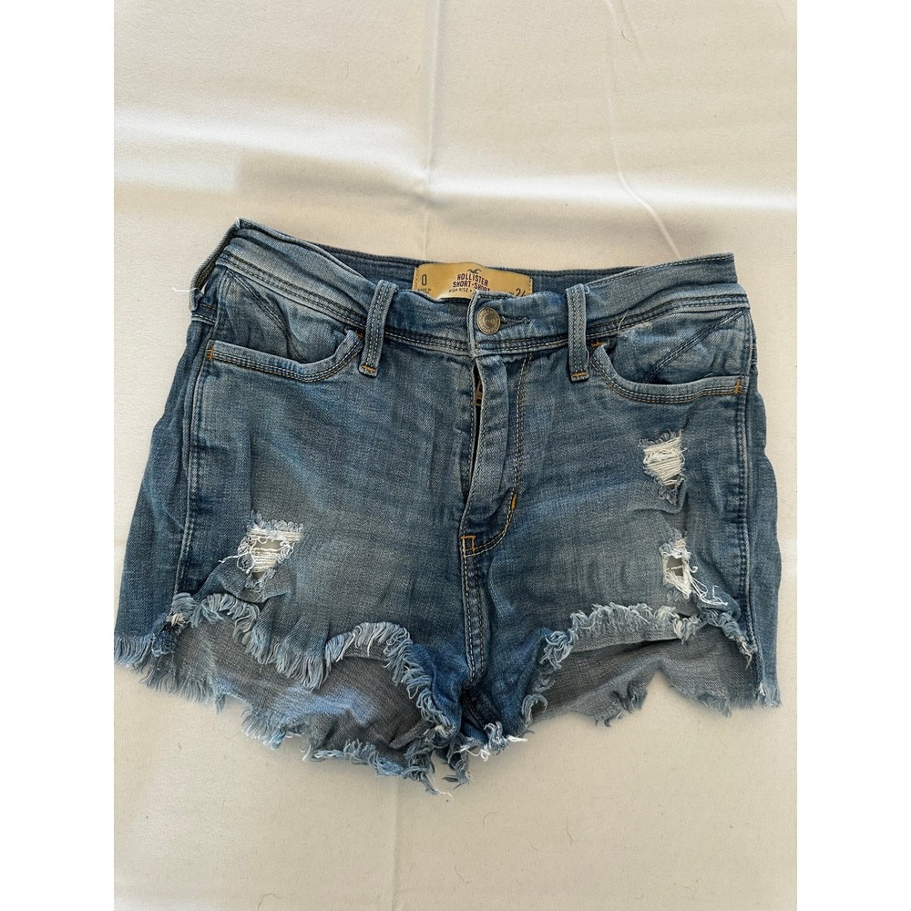 Hollister High Rise Short-Short Distressed Denim Cut Offs‎ Blue Womens 0 W24